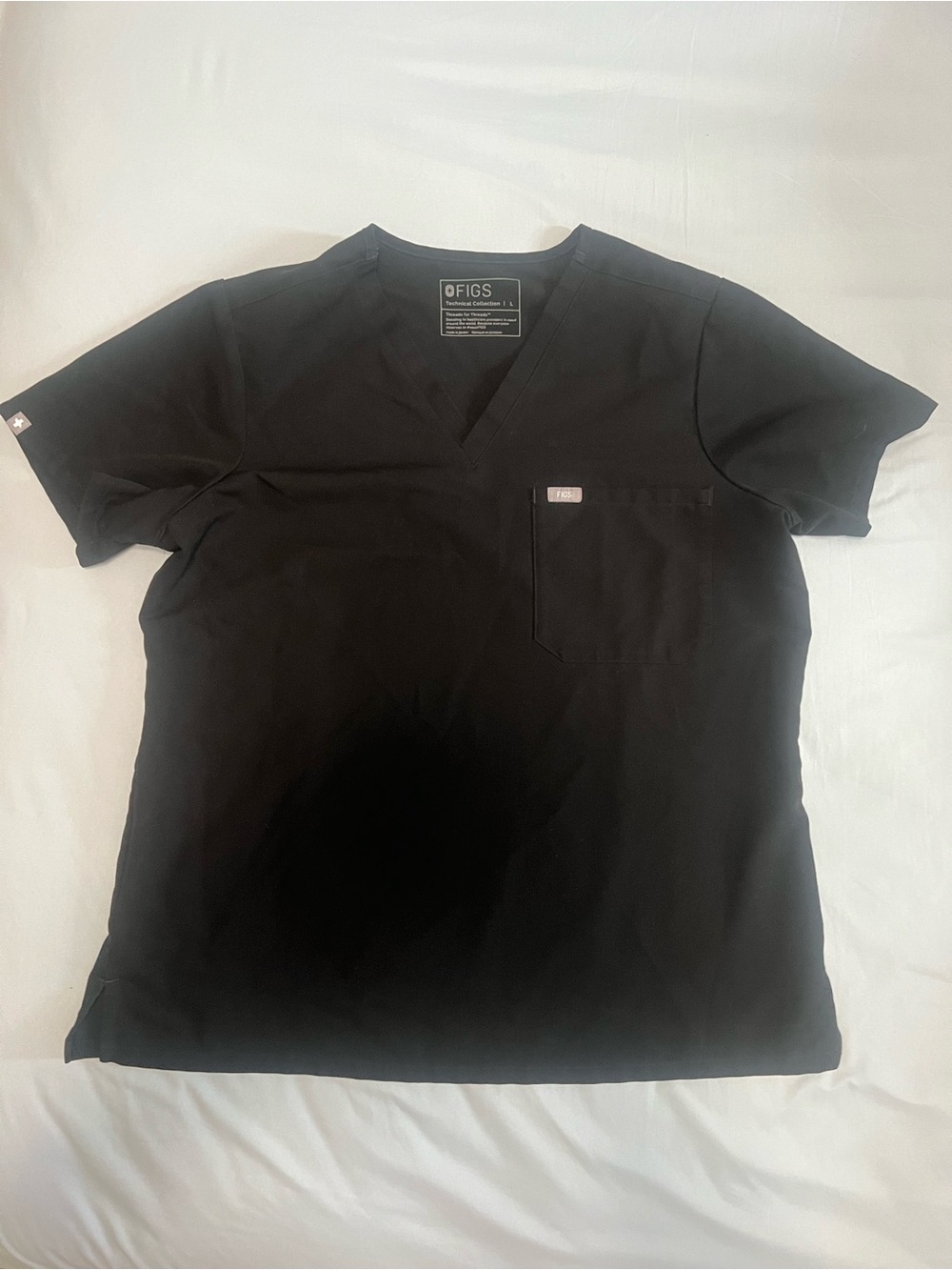 Figs Women’s Black V-Neck Scrub Top with Chest Pocket